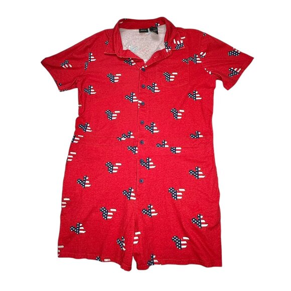 Disney Red Mickey Mouse Patriotic Print Button-Up Romper XL 100% Cotton - Picture 1 of 15